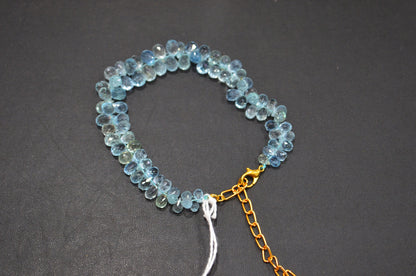 Aquamarine Faceted Tear Drops Shape Bracelet With Adjustable Chain And Lobster Lock , 3.50x5 - 5.50x9 mm , RB-7563