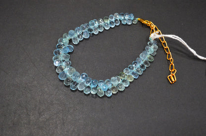 Aquamarine Faceted Tear Drops Shape Bracelet With Adjustable Chain And Lobster Lock , 3.50x5 - 5.50x9 mm , RB-7563