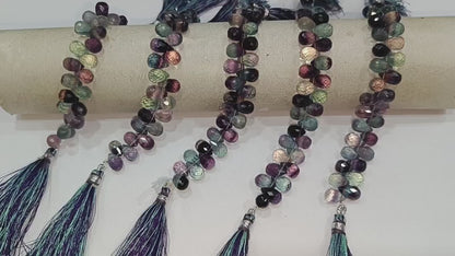 Natural Multi Fluorite Tear Drops Shape Beads , Sold By Strand , 4 Inches , 6x9.50 - 6.75x10 mm , 32060