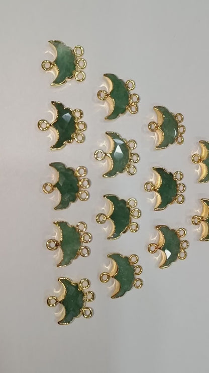 Green Strawberry Electroplated Half Moon Shape Connector , Green Strawberry Four Bail Faceted Connector Charm  , Sold By Piece , 15 - 16 mm , 31913