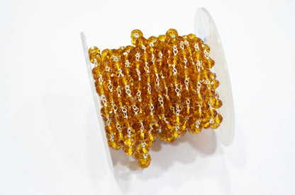 Hessonite Hydro Quartz Faceted Rondelle Shape Rosary Beaded Chain , Sold By Foot , 6 - 6.25 mm , RB-5839