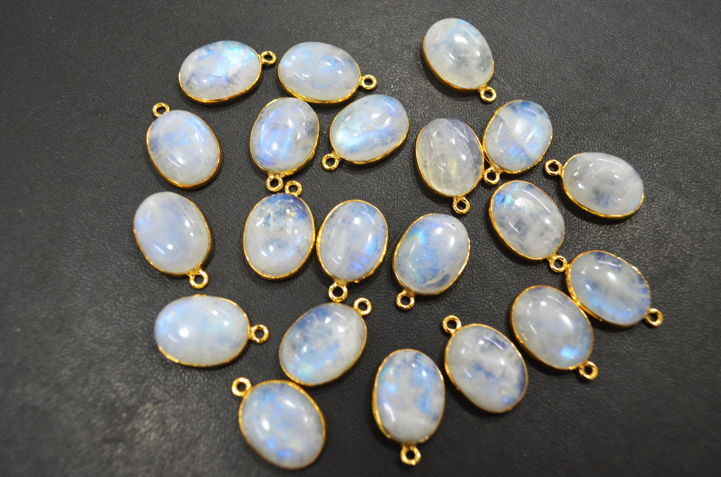Rainbow Moonstone Smooth Cabochon Oval Single Bail Bezel Connector,12x16 mm ,RB-7560