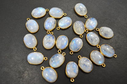 Rainbow Moonstone Smooth Cabochon Oval Single Bail Bezel Connector,12x16 mm ,RB-7560