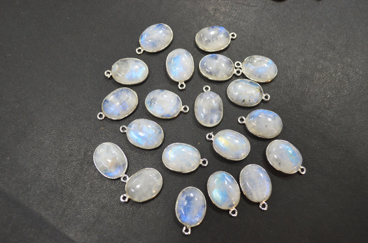 Rainbow Moonstone Smooth Cabochon Oval Single Bail Bezel Connector,12x16 mm ,RB-7560